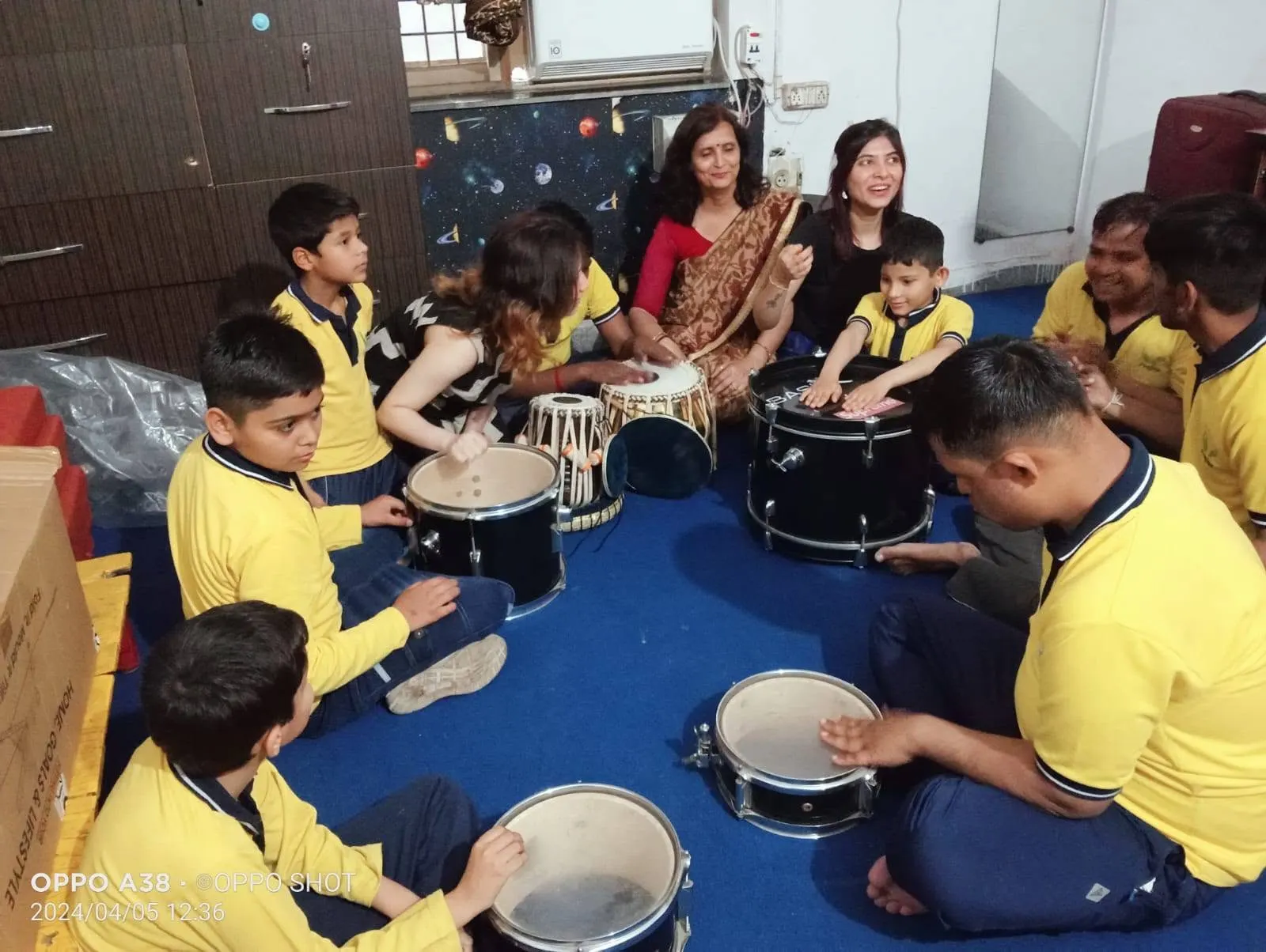 Students taking part in a group music session