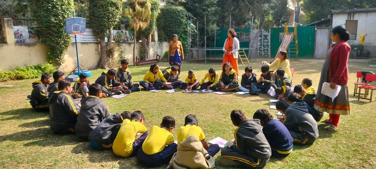 Prajna students and staff together on an outdoor visit to a park